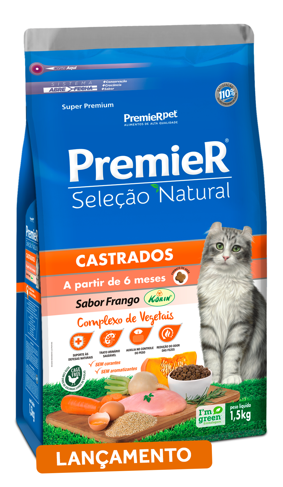 PREMIER SELEÇÃO NATURAL  GATOS ADULTO CASTRADOS 1,5 KG