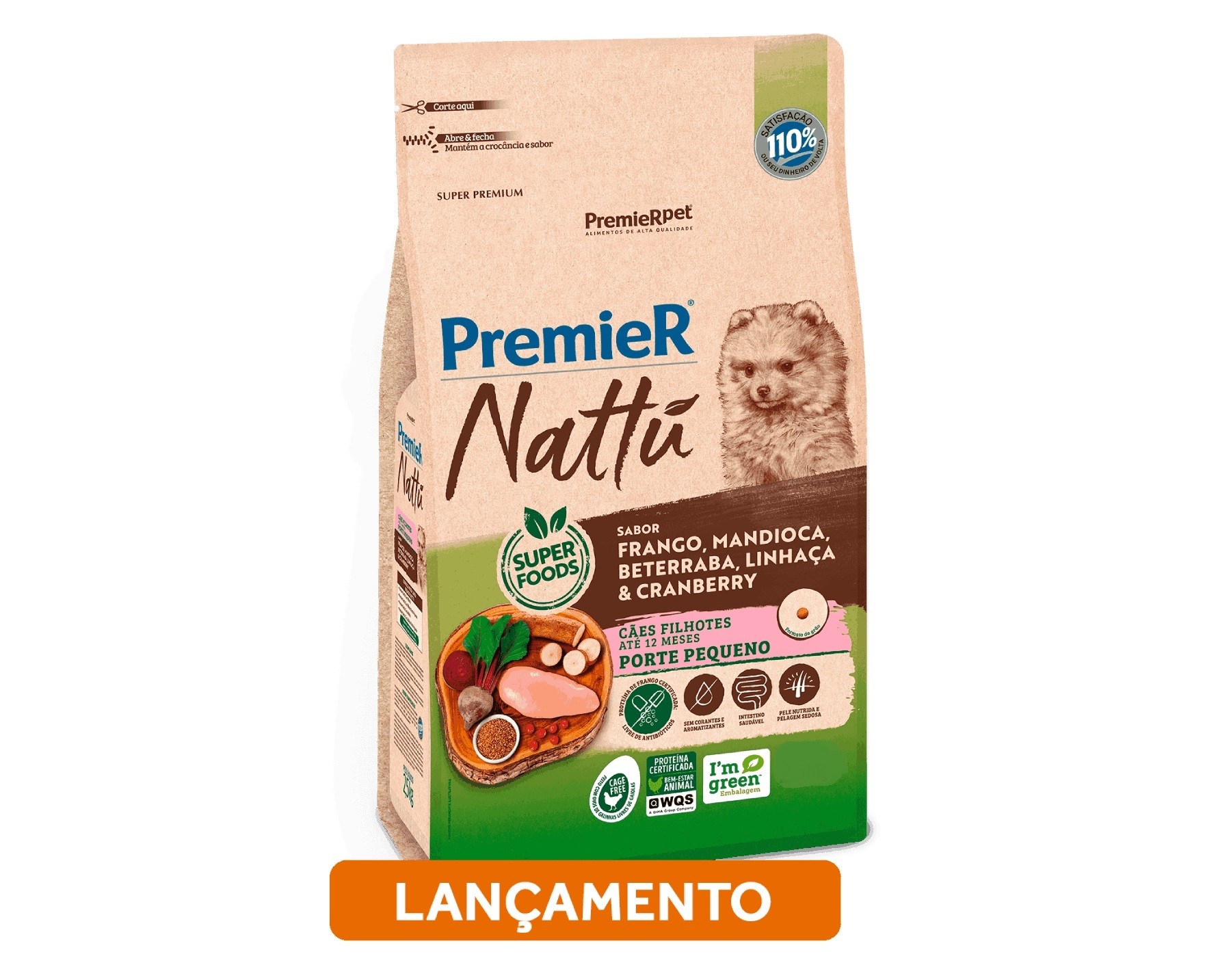 PREMIER NATTU CÃES FILHOTES RAÇAS PEQUENAS MANDIOCA 1 KG