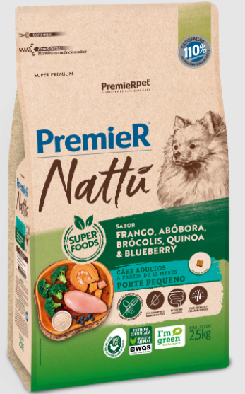 PREMIER NATTU CAES ADULTO RAÇA PEQUENA ABOBORA 2,5 KG