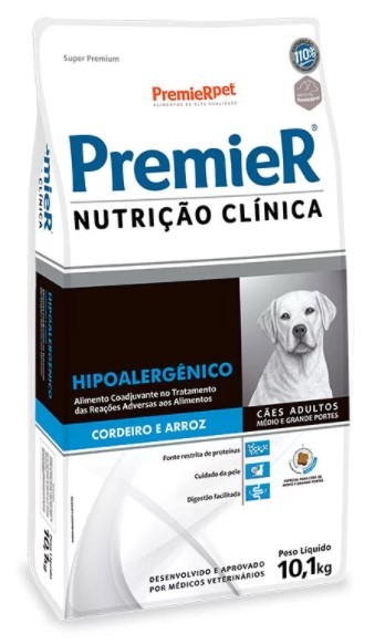 Ração Premier Nutrição Clínica Hipoalergênico para Cães de Médio e Grande Porte Cordeiro e Arroz 10,1kg