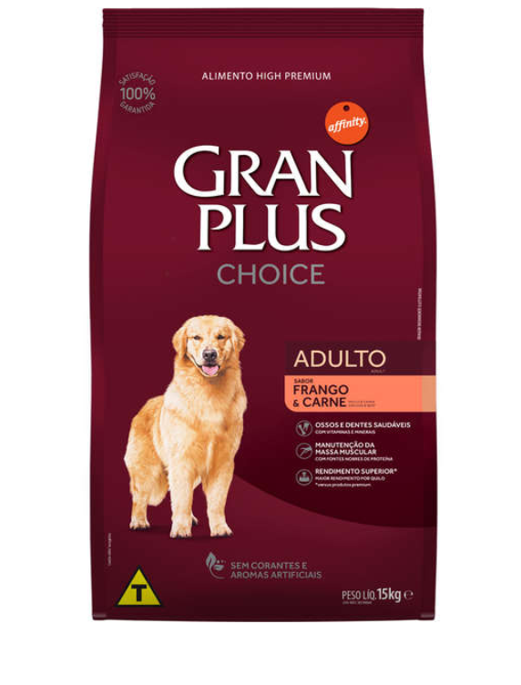 RAÇÃO GRAN PLUS CHOICE ADULTO FRANGO/CARNE SC 15 KG