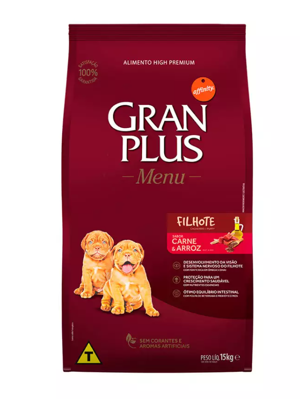 RAÇÃO GRAN PLUS MENU FILHOTE CARNE/ARROZ SC 15 KG