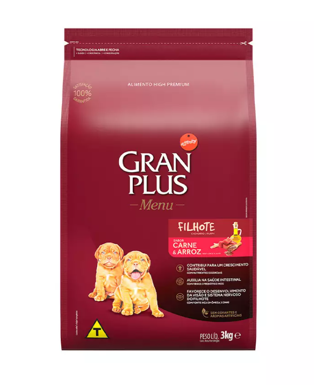 RAÇÃO GRAN PLUS MENU MÉDIO FILHOTE CARNE/ARROZ 3KG