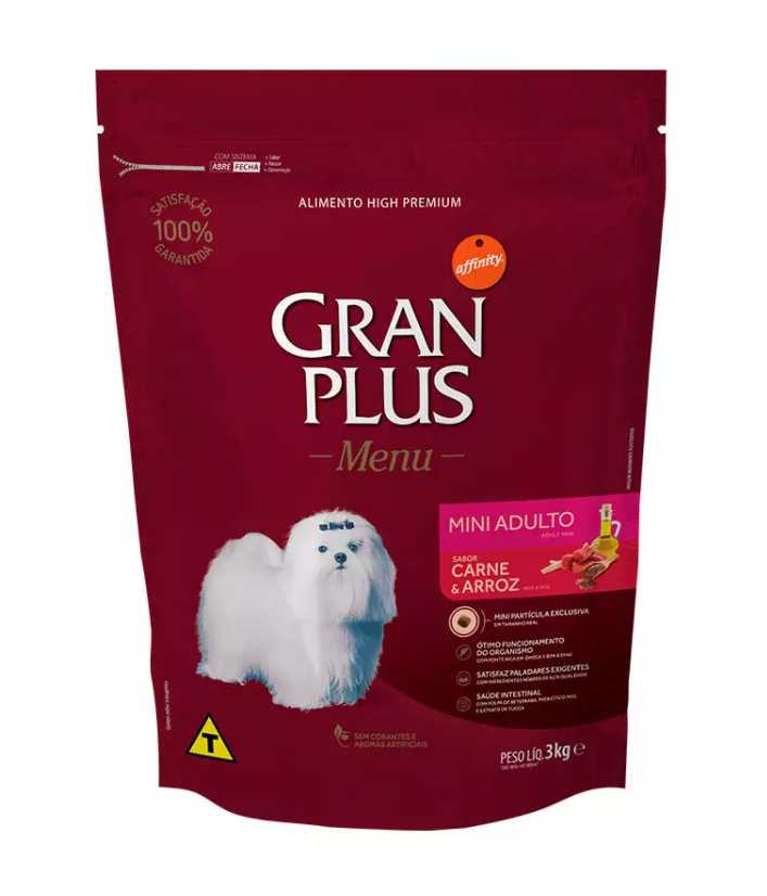 RAÇÃO GRAN PLUS MENU MINI AD CARNE/ARROZ 3 KG