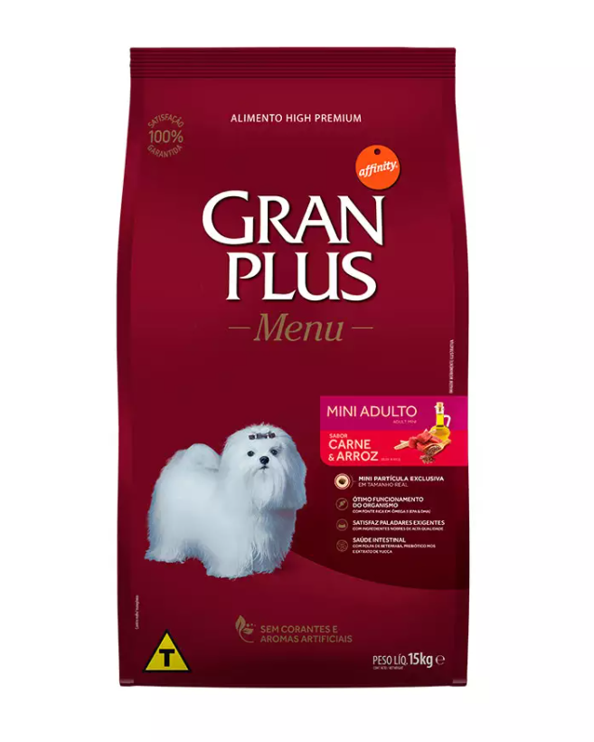 RAÇÃO GRAN PLUS MENU ADULTO MINI CARNE/ARROZ SC 15 KG