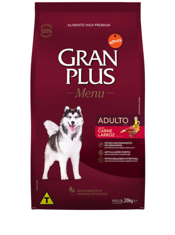 RAÇÃO GRAN PLUS MENU MÉDIO E GRANDE ADULTO CARNE/ARROZ SC 20 KG