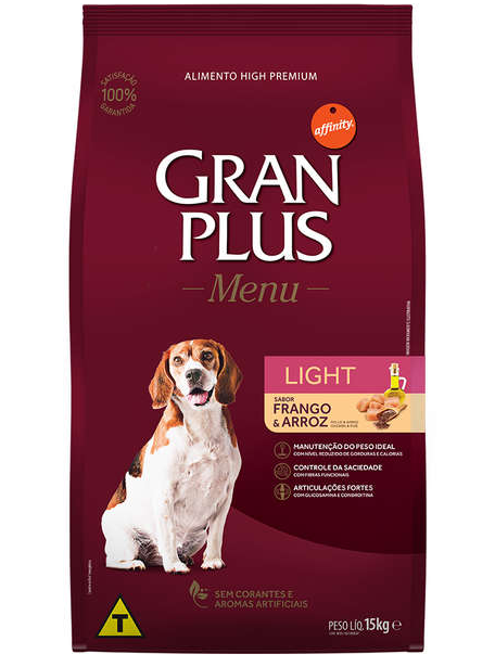 RAÇÃO GRAN PLUS MENU CÃO ADULTO LIGHT MÉDIO GRANDE SC 15 KG