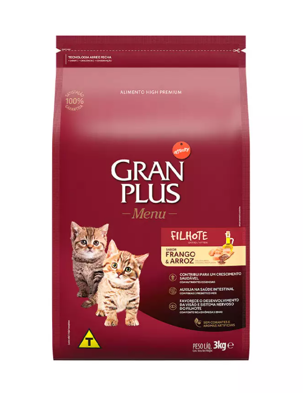 RAÇÃO GRAN PLUS GATO FILHOTE FRANGO/ARROZ 3 KG