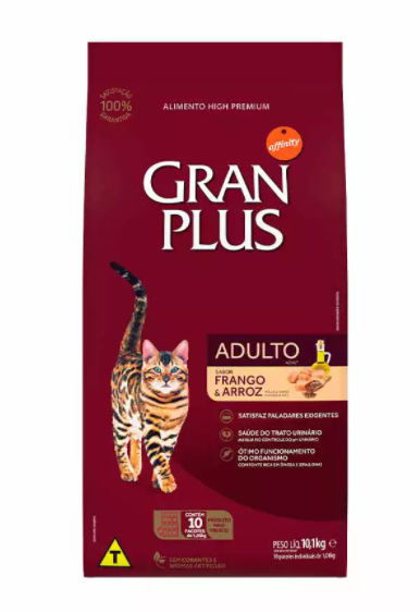 RAÇÃO GRAN PLUS GATO ADULTO PACOTE INDIVIDUAL FRAGO/ARROZ 10,1KG