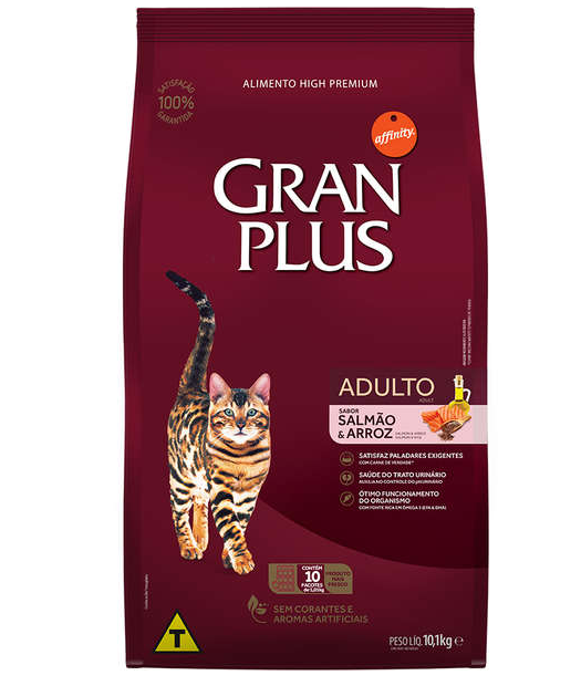 RAÇÃO GRAN PLUS GATO ADULTO PACOTE INDIVIDUAL SALMÃO/ARROZ 10,1KG