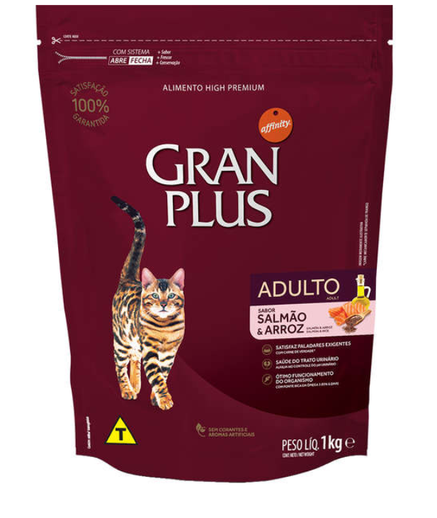 RAÇÃO GRAN PLUS GATO ADULTO SALMÃO/ARROZ 1 KG