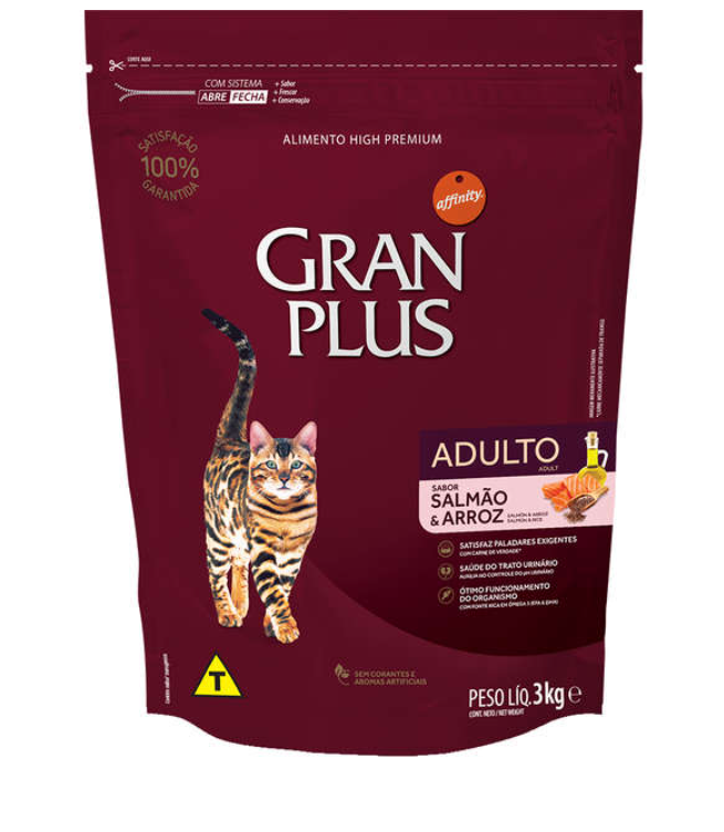 RAÇÃO GRAN PLUS GATO ADULTO SALMÃO/ARROZ 3KG