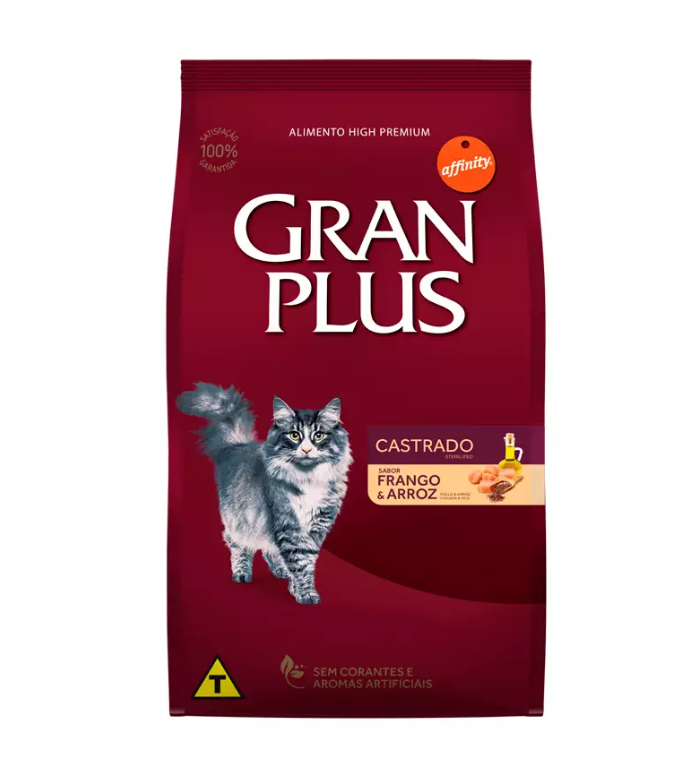 RAÇÃO GRAN PLUS GATO CASTRADO FRANGO/ARROZ 10,1KG