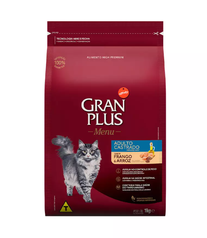 RAÇÃO GRAN PLUS GATO CASTRADO FRANGO/ARROZ 1 KG