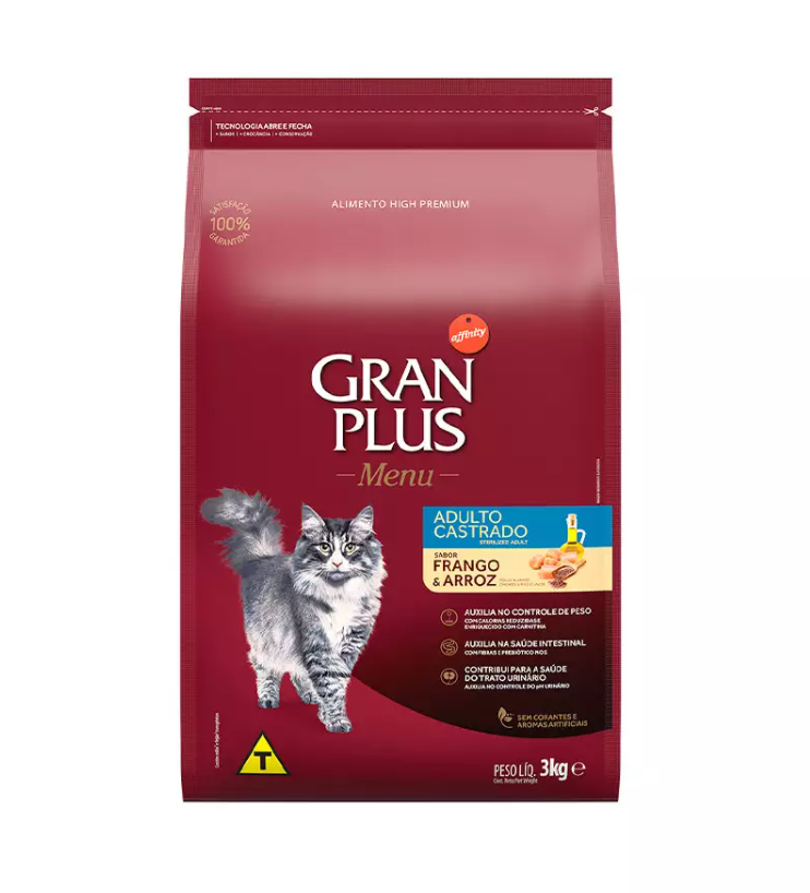 RAÇÃO GRAN PLUS GATO CASTRADO FRANGO/ARROZ 3 KG