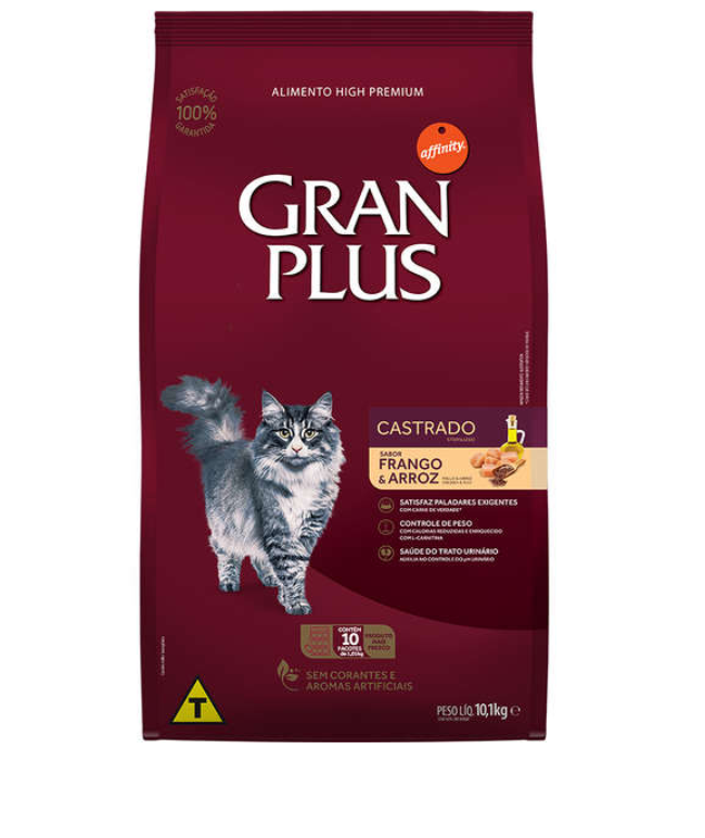 RAÇÃO GRAN PLUS CASTRADO PACOTE INDIVIDUAL FRANGO/ARROZ 10,1KG