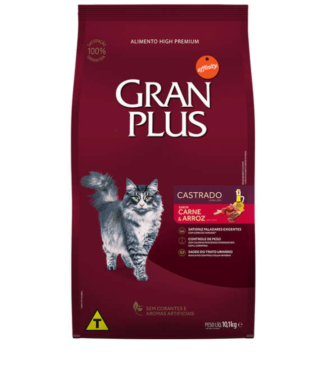 RAÇÃO GRAN PLUS GATO CASTRADO CARNE SC 10,1KG