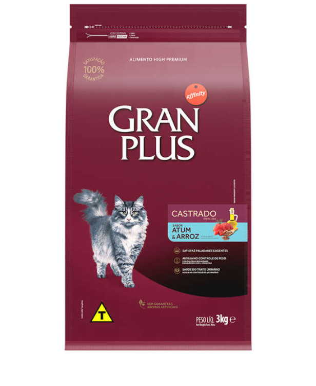 RAÇÃO GRAN PLUS  GATO CASTRADO ATUM/ARROZ 3KG