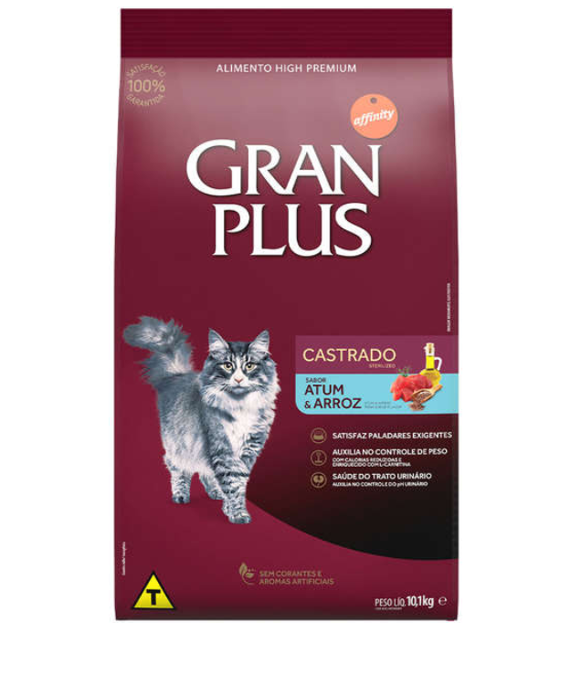 RAÇÃO GRAN PLUS GATO CASTRADO ATUM /ARROZ 10,1KG