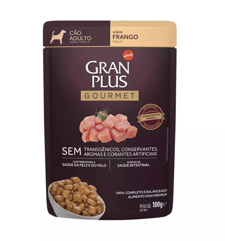 RAÇÃO GRAN PLUS ADULTO FRANGO SACHÊ 100 GR