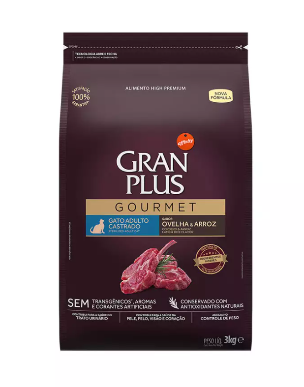 RAÇÃO GRAN PLUS GMT GATO CASTRADO OVELHA 3KG