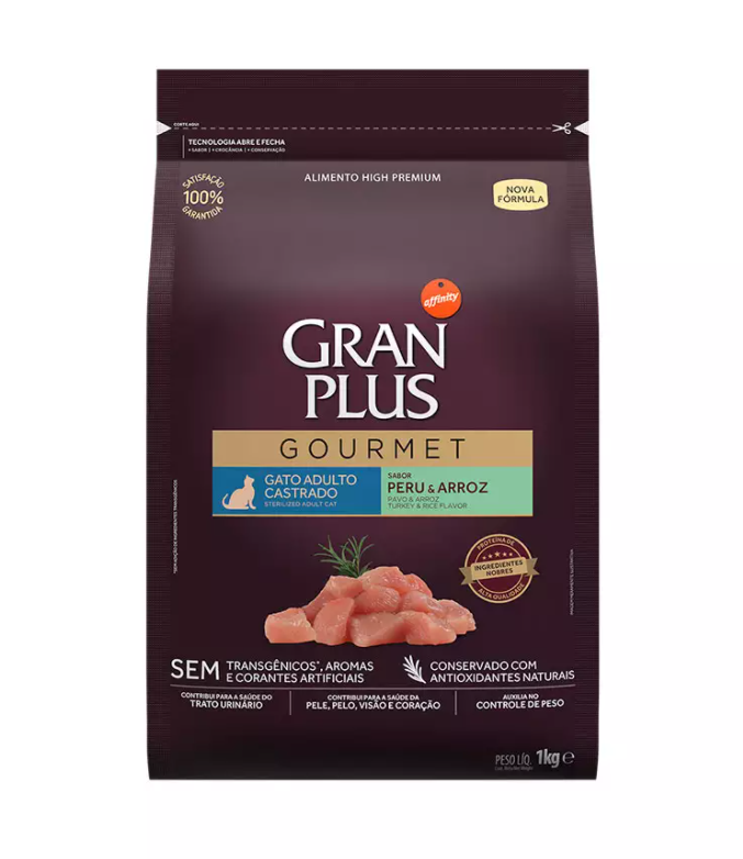 RAÇÃO GRAN PLUS GMT GATO CASTRADO PERU/ARROZ 1 KG