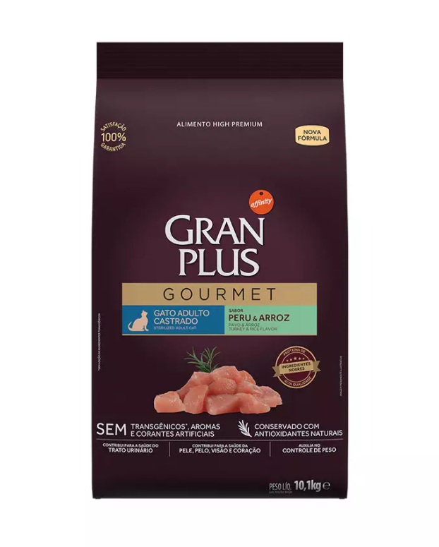 RAÇÃO GRAN PLUS GMT GATO CASTRADOS PERU/ARROZ 10,1KG