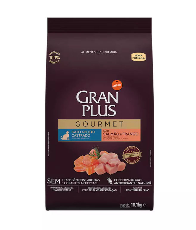 RAÇÃO GRAN PLUS GMT GATO CASTRADOS SALMÃO/FRANGO 10,1KG