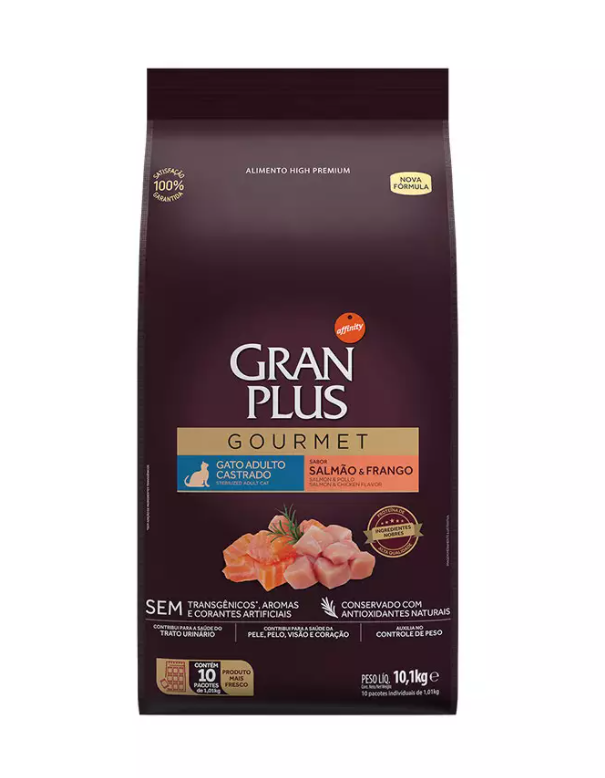 RAÇÃO GRAN PLUS GMT GATO CASTRADOS SALMÃO/ FRANGO PC INDUSTRIAL 10,1KG