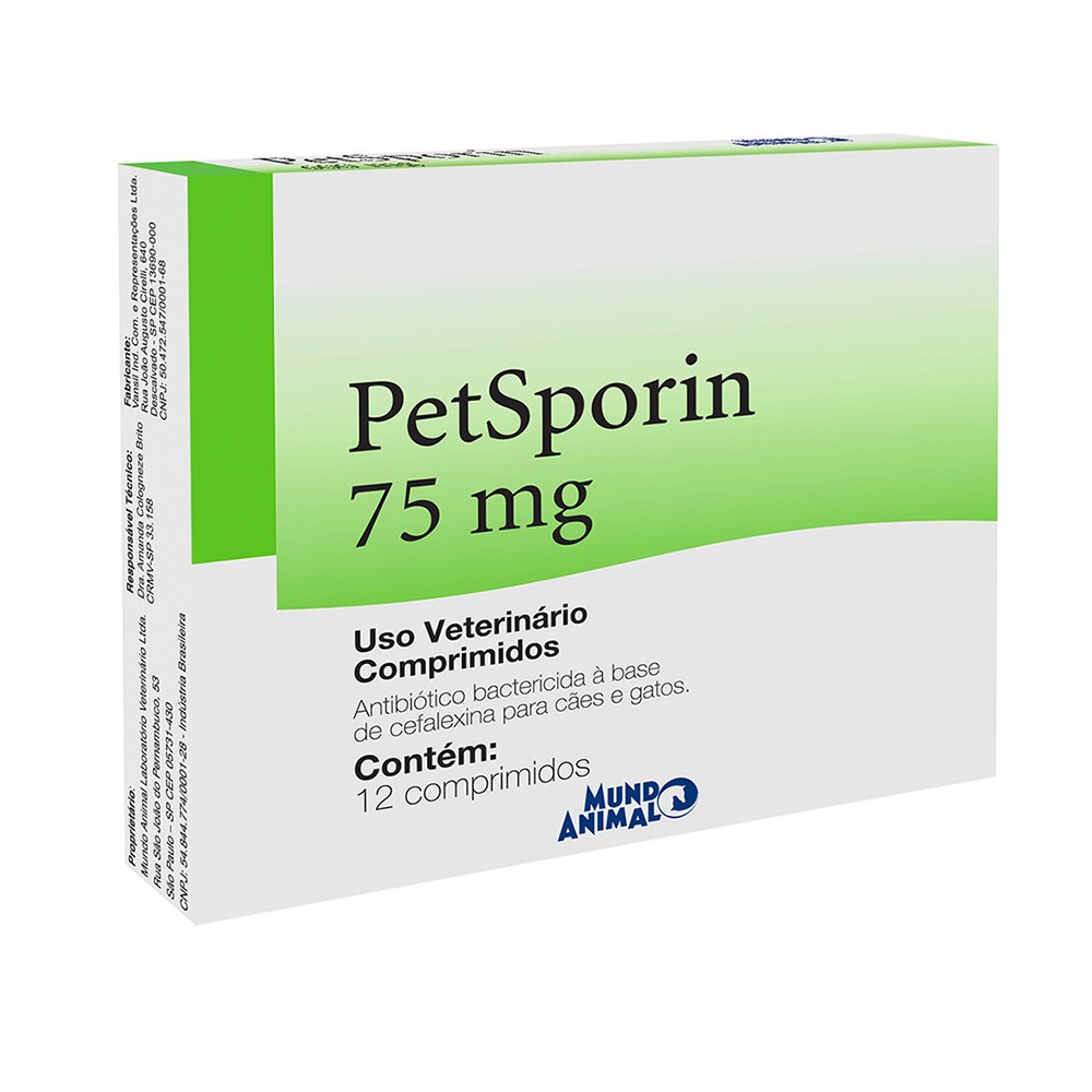 PETSPORIN 75MG 12 COMPRIMIDOS CEFALEXINA