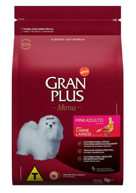 RAÇÃO GRAN PLUS MENU MINI ADULTO CARNE/ARROZ 1 KG