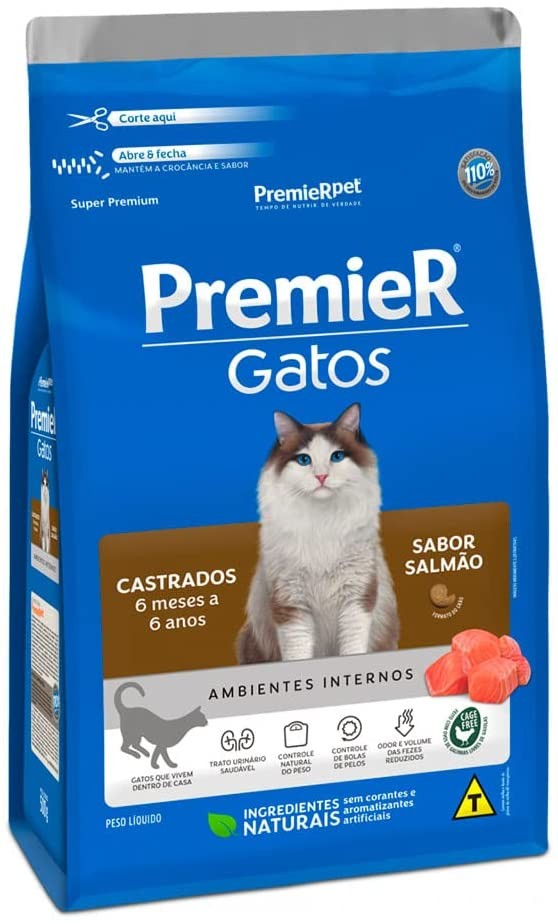 PREMIER AMBIENTES INTERNOS GATOS CASTRADO SALMÃO 7,5KG