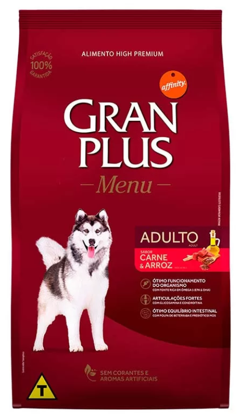 RAÇÃO GRAN PLUS MENU CÃES ADULTO MEDIAS E GRANDE CARNE/ARROZ SC 10,1 KG