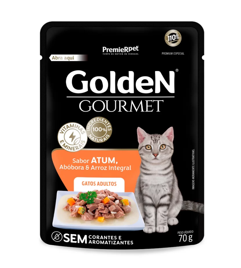 RAÇÃO ÚMIDA GOLDEN GOURMET GATOS AD ATUM 70 G