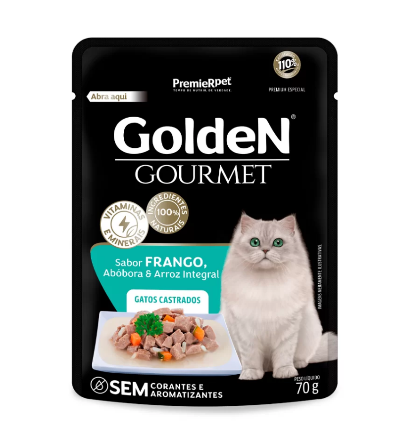 RAÇÃO ÚMIDA GOLDEN GOURMET GATOS AD CAST FGO 70 G