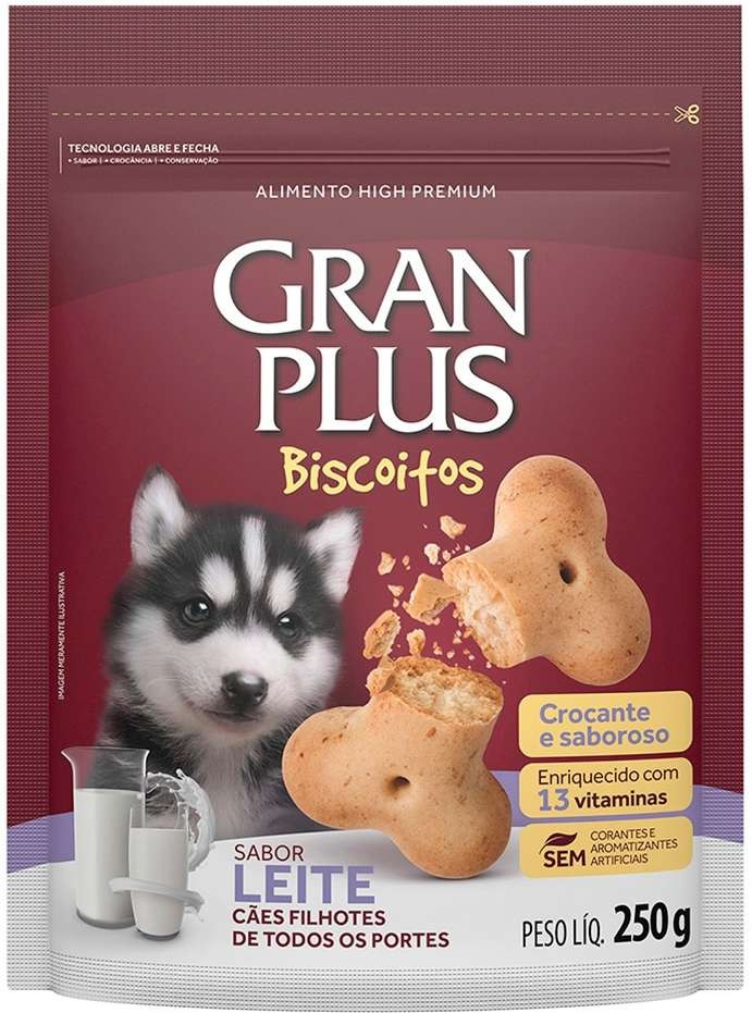 BISCOITO GRAN PLUS FILHOTE SABOR LEITE 250GR