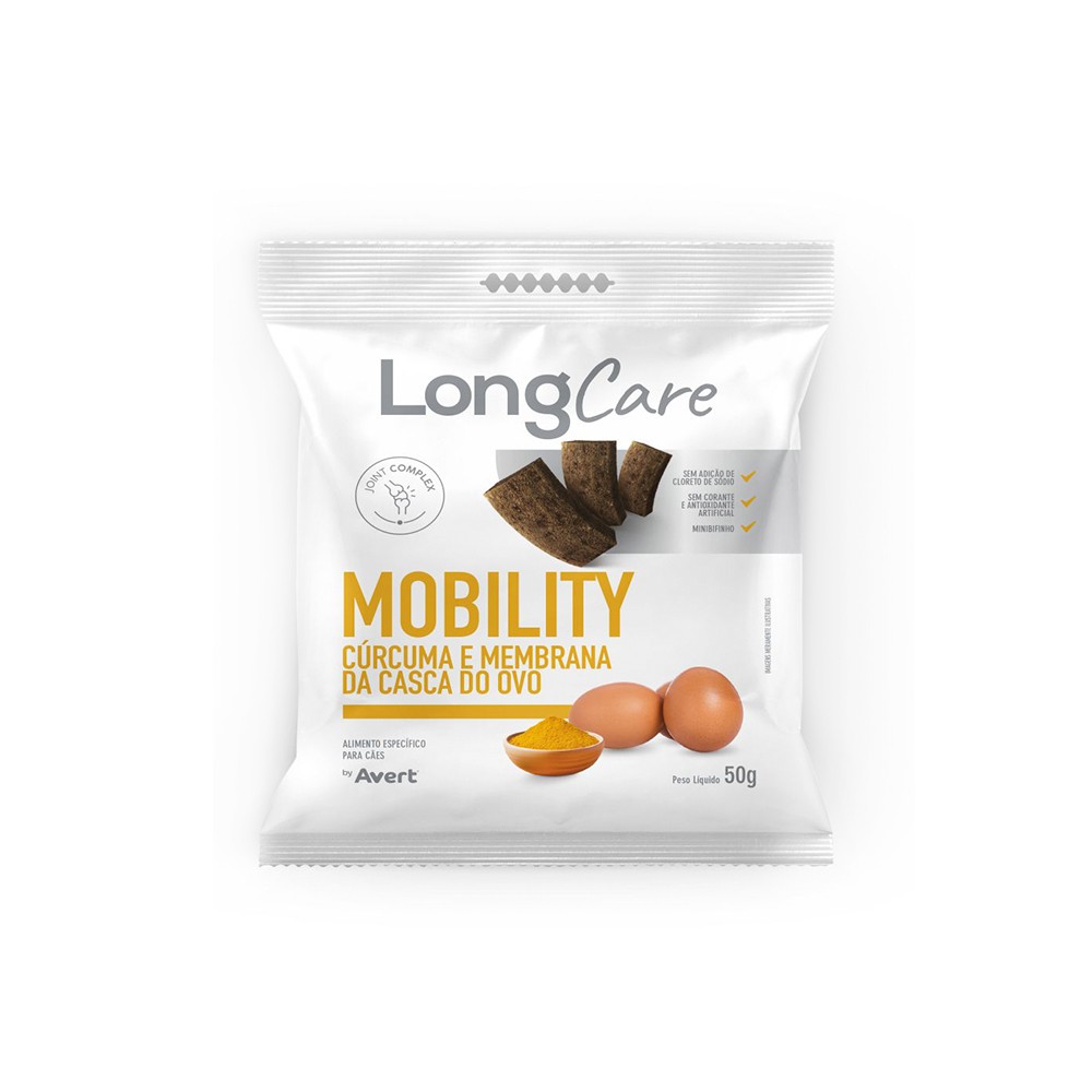 SNACK LONGCARE FUNCIONAL MOBILITY PARA CÃES ADULTOS SABOR CÚRCUMA E MEMBRANA DA CASCA DO OVO 50G