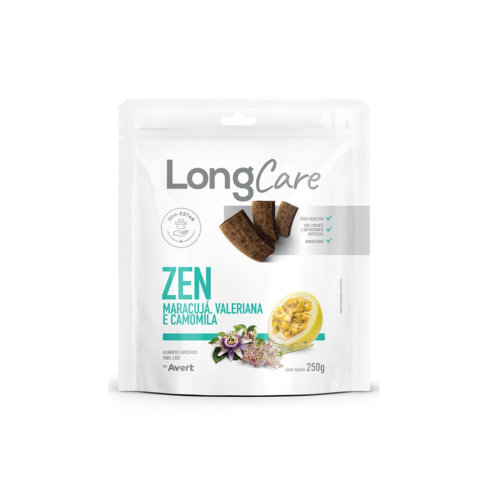 SNACK LONGCARE FUNCIONAL ZEN PARA CÃES ADULTOS SABOR MARACUJÁ. VALERIANA E CAMOMILA 250G