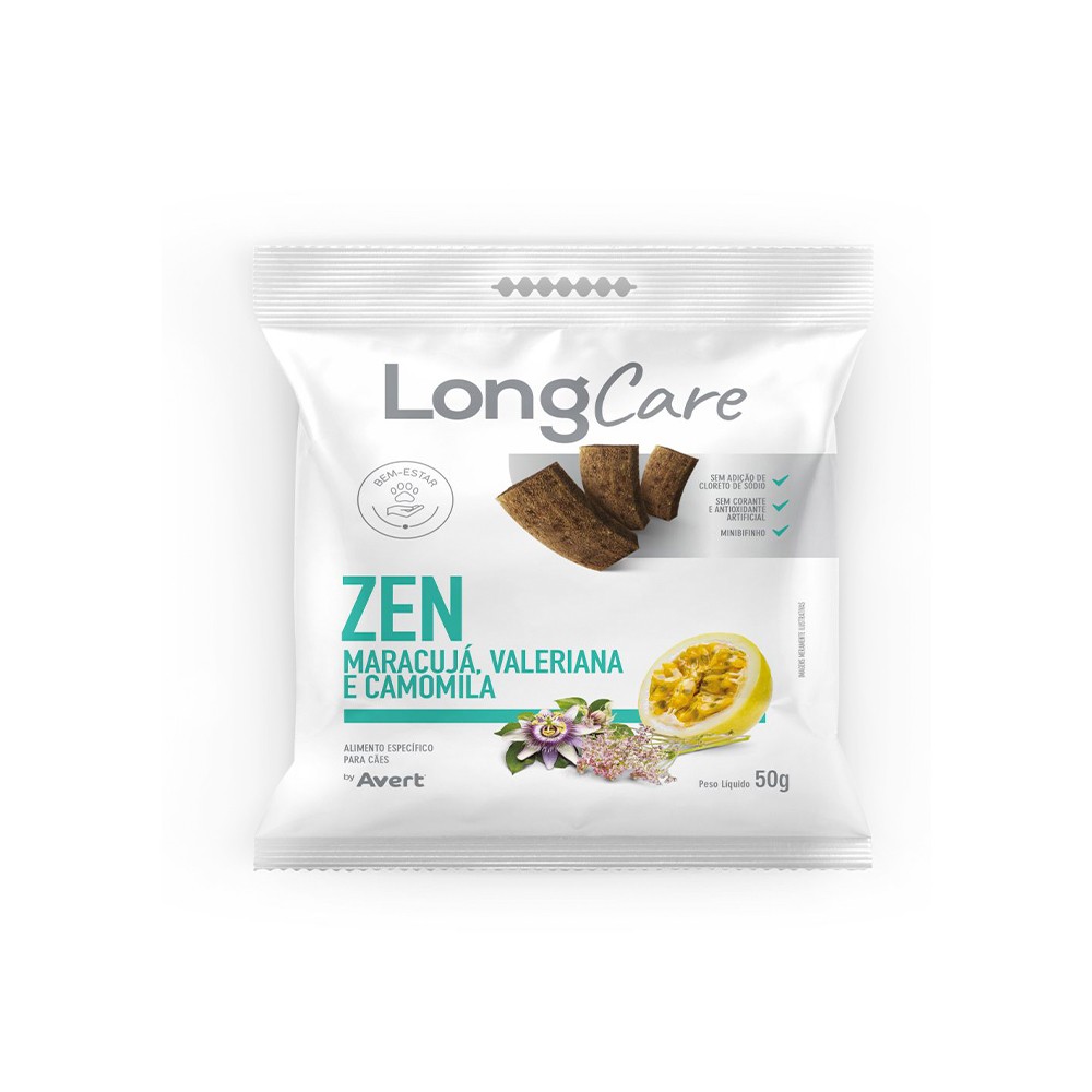 SNACK LONGCARE FUNCIONAL ZEN PARA CÃES ADULTOS SABOR MARACUJÁ. VALERIANA E CAMOMILA 50G