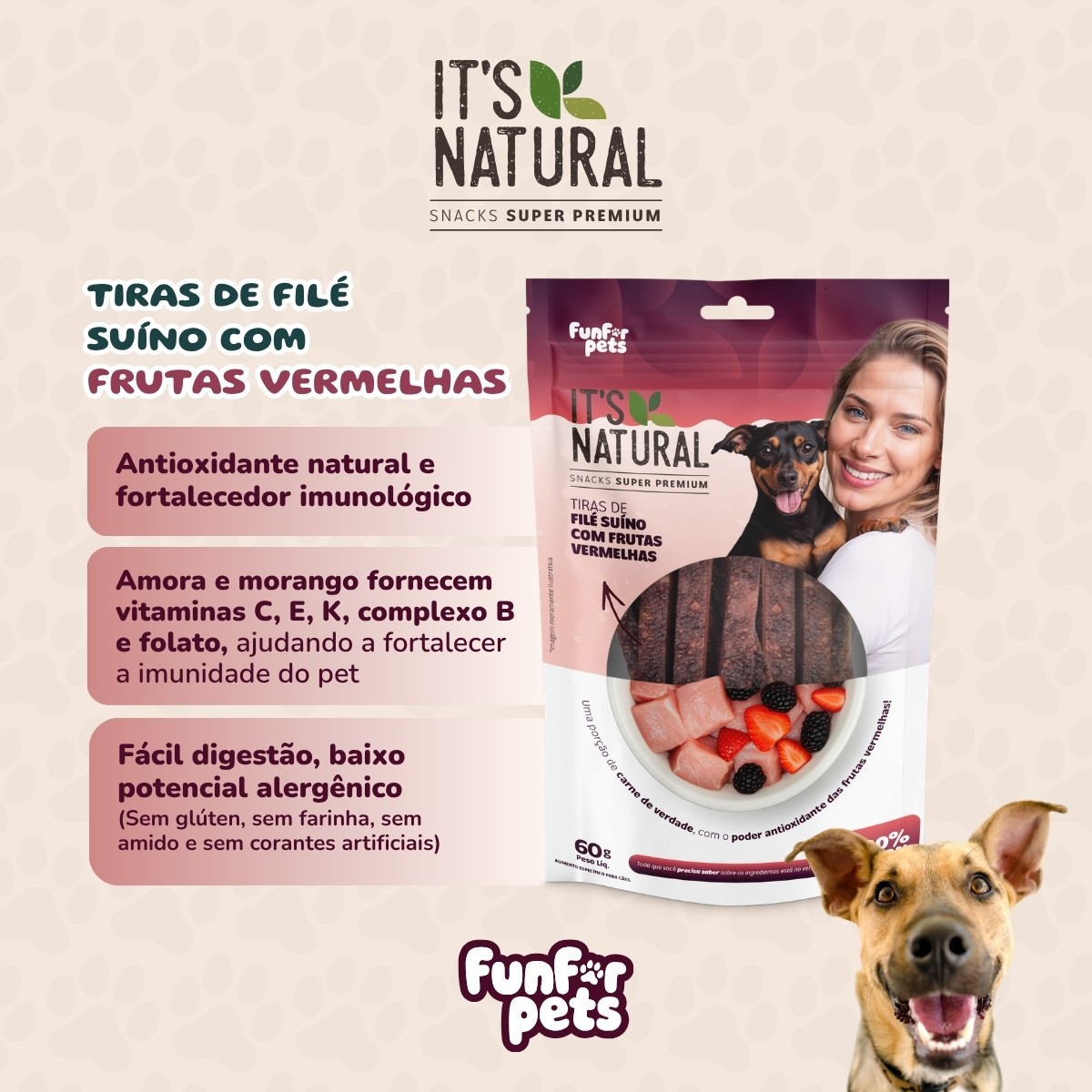 ITS NATURAL TIRAS DE FILE SUINO FRUTAS VERMELHAS 60g
