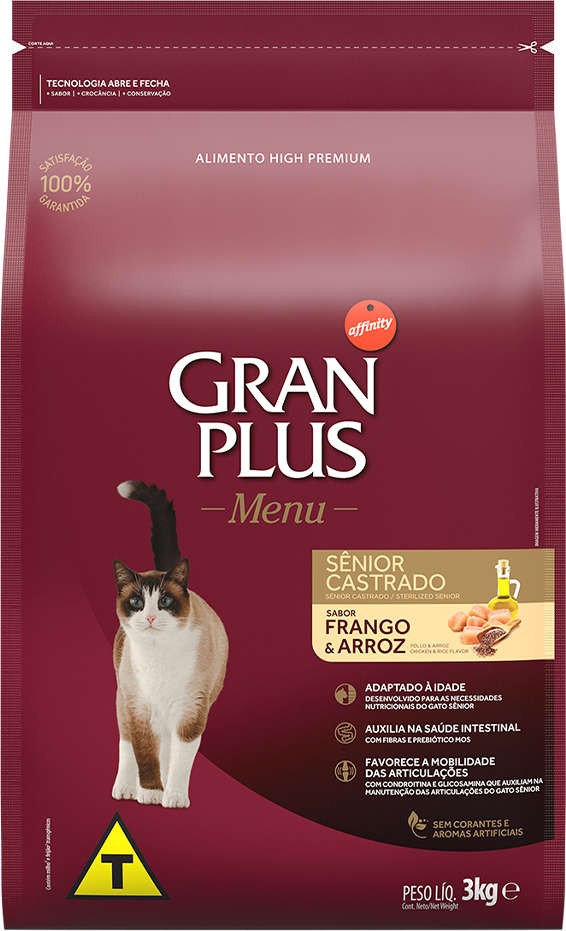 GRAN PLUS GATOS SENIOR CASTRADO FRANGO E ARROZ 3KG