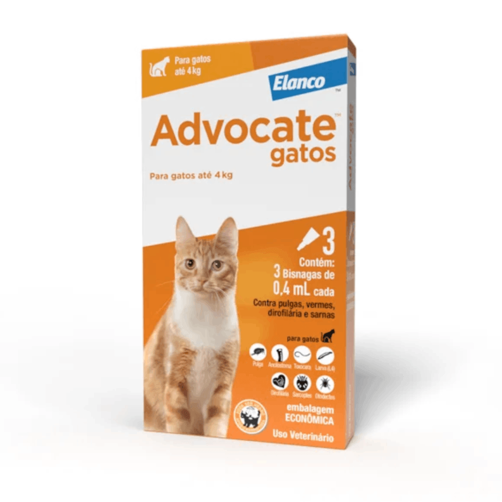 ADVOCATE GATOS ATÉ 4KG (0,4 ML - 3 PIPETAS)