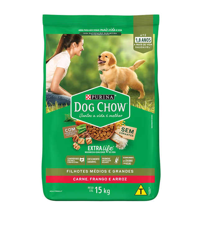 DOG CHOW FILHOTES RAÇAS GRANDES FRANGO E ARROZ 15 KG