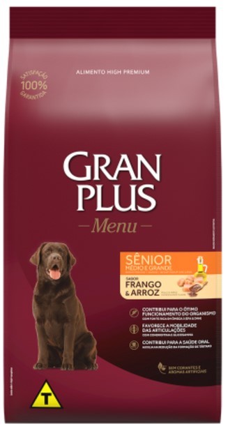 RAÇÃO GRAN PLUS MENU ADULTO SÊNIOR FRANGO/ARROZ SAC 15 KG