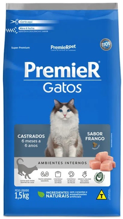 PREMIER AMBIENTE INTERNO GATOS CASTRADO FRANGO 1,5KG