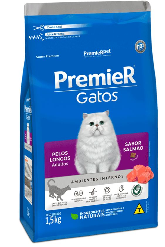 PREMIER AMBIENTES INTERNOS GATOS PELOS LONGOS SALMÃO 1,5KG