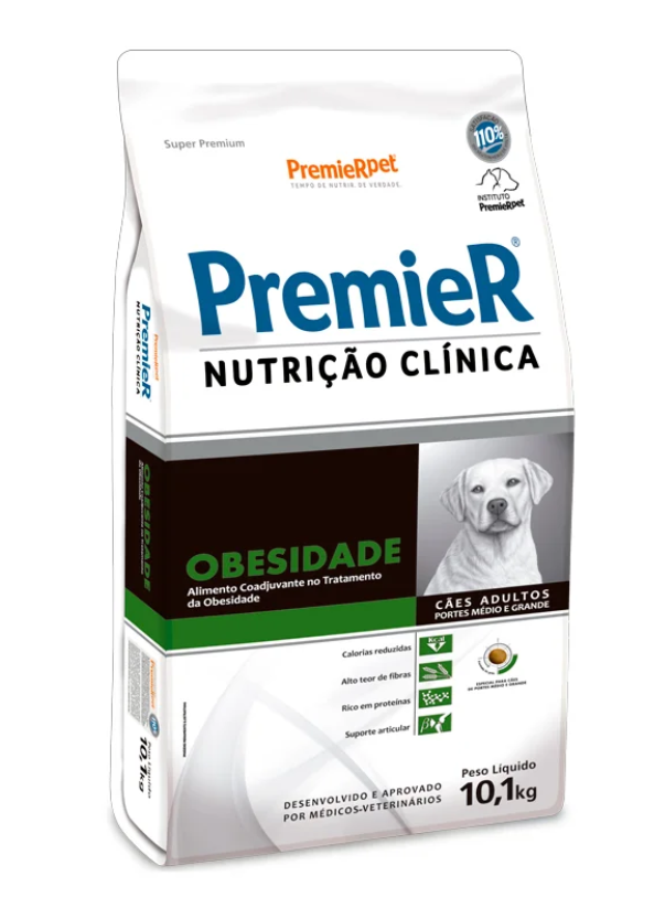 PREMIER NUTRIÇÃO CLINICA CÃES OBESIDADE MÉDIOS E GRANDE 10,1KG