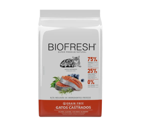 RAÇÃO BIOFRESH, GATOS CASTRADOS SALMÃO (7,5KG)