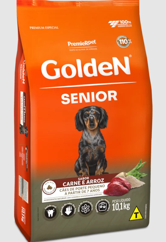GOLDEN SENIOR CÃES PORTE PEQUENO CARNE E ARROZ 10KG