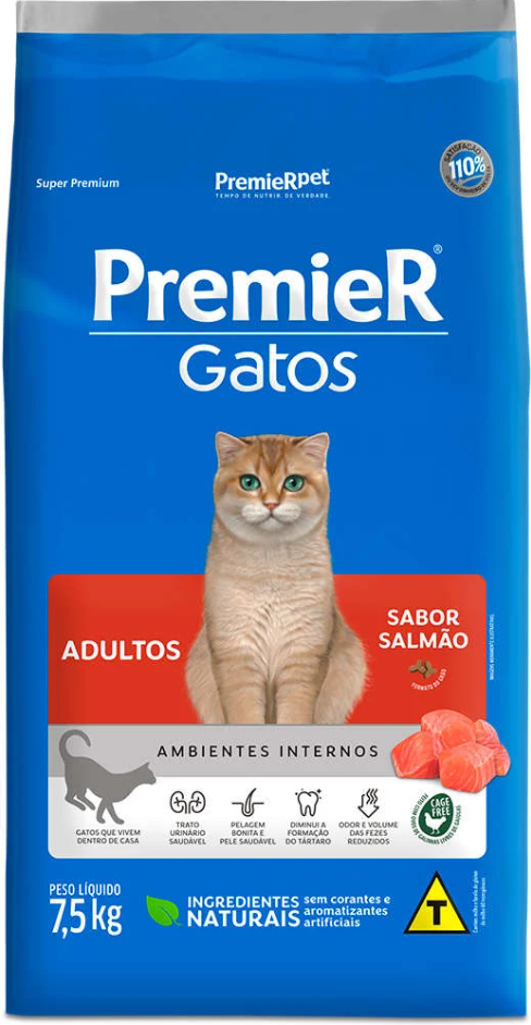 PREMIER AMBIENTES INTERNOS GATOS ADULTOS SALMAO 7,5KG